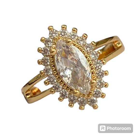 Marquise Cut Cubic Zirconia Halo Cocktail Ring Yellow Gold Plated Size 7 8 9 - Picture 2 of 12